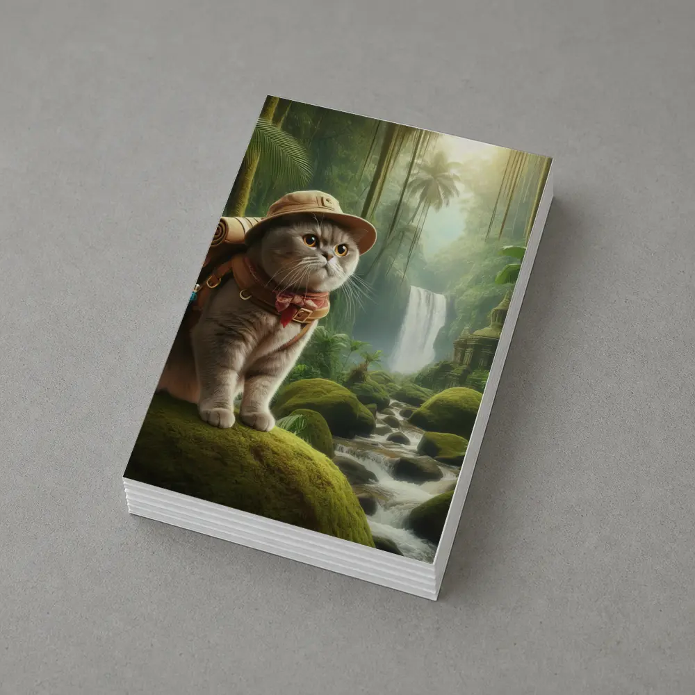 Scottish Fold Cat Explorer Jungle Waterfall – Postcards