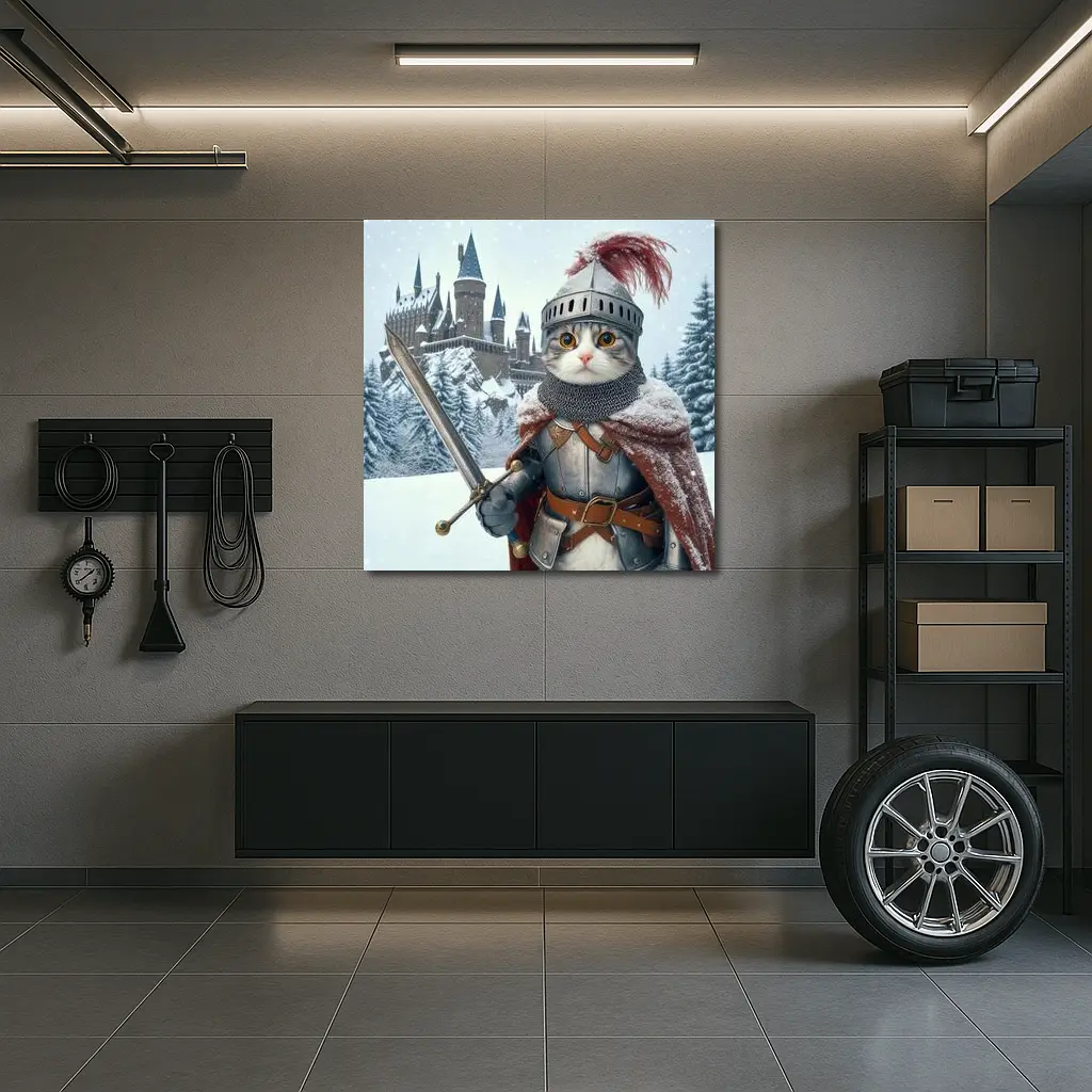Knight Cat In Armor Winter Castle – Wall Art