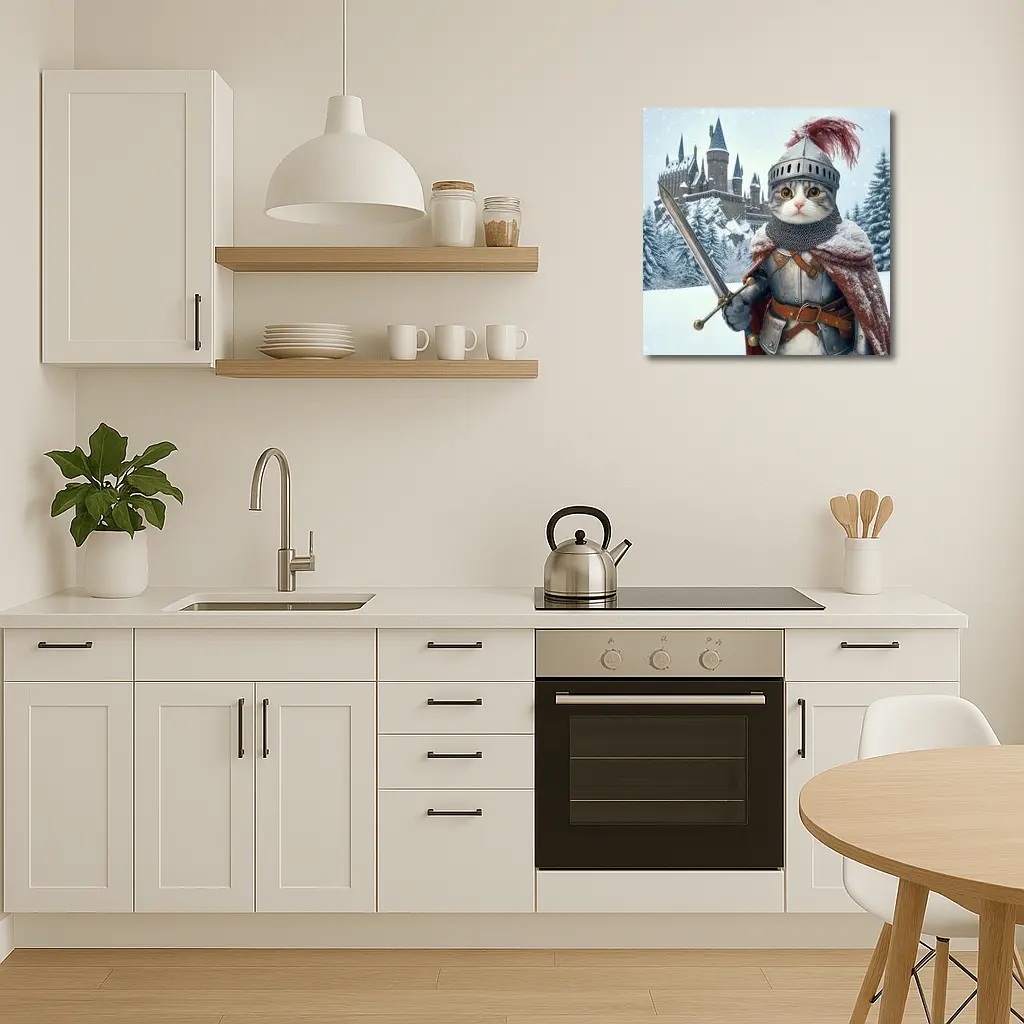 Knight Cat In Armor Winter Castle – Wall Art