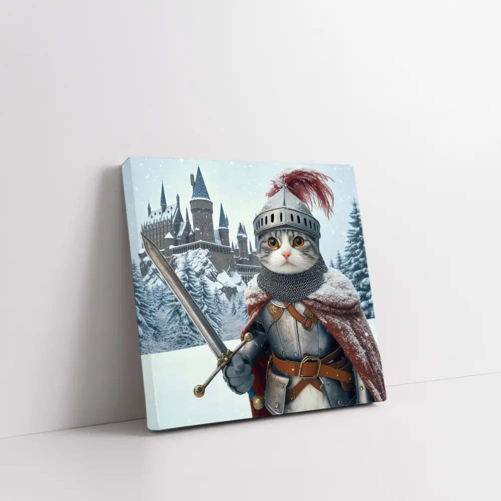 Knight Cat In Armor Winter Castle – Wall Art