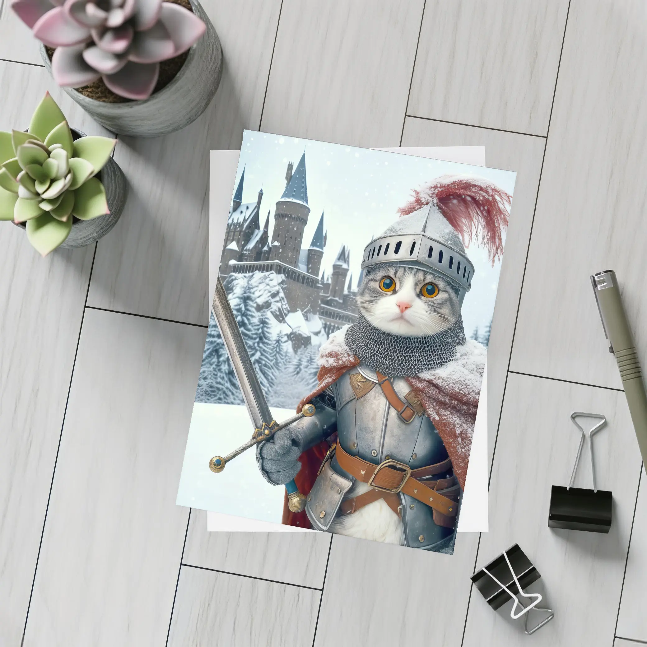 Knight Cat In Armor Winter Castle – Postcards