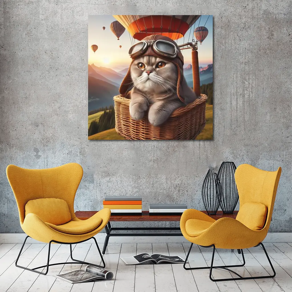 Scottish Fold Cat Aviator Hot Air Balloon – Wall Art