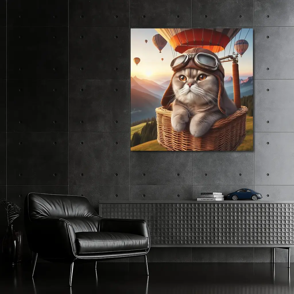 Scottish Fold Cat Aviator Hot Air Balloon – Wall Art