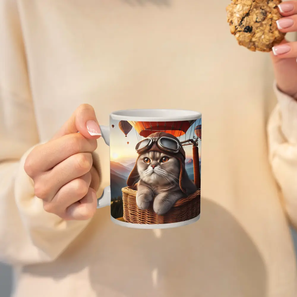Scottish Fold Cat Aviator Hot Air Balloon – Mugs