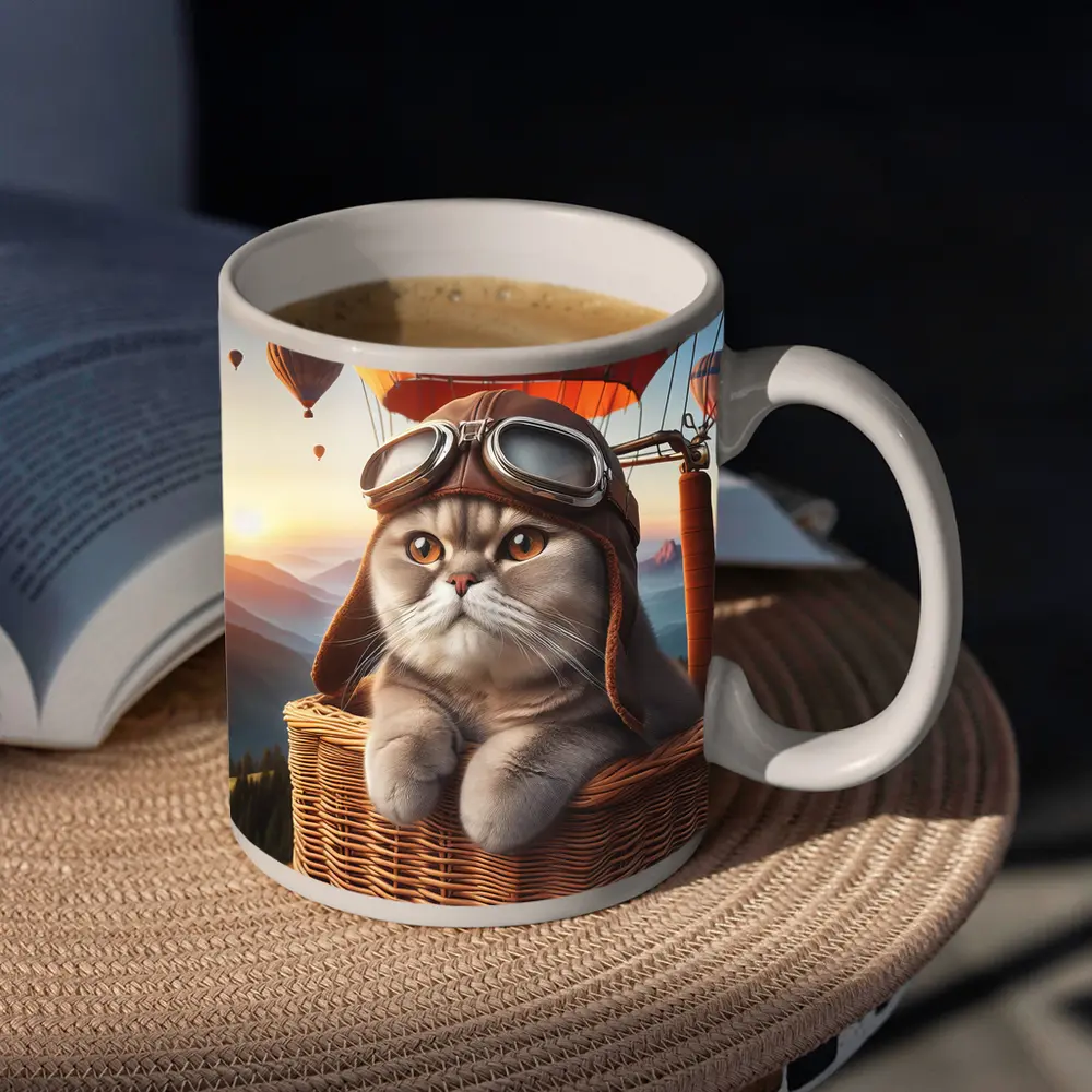 Scottish Fold Cat Aviator Hot Air Balloon – Mugs