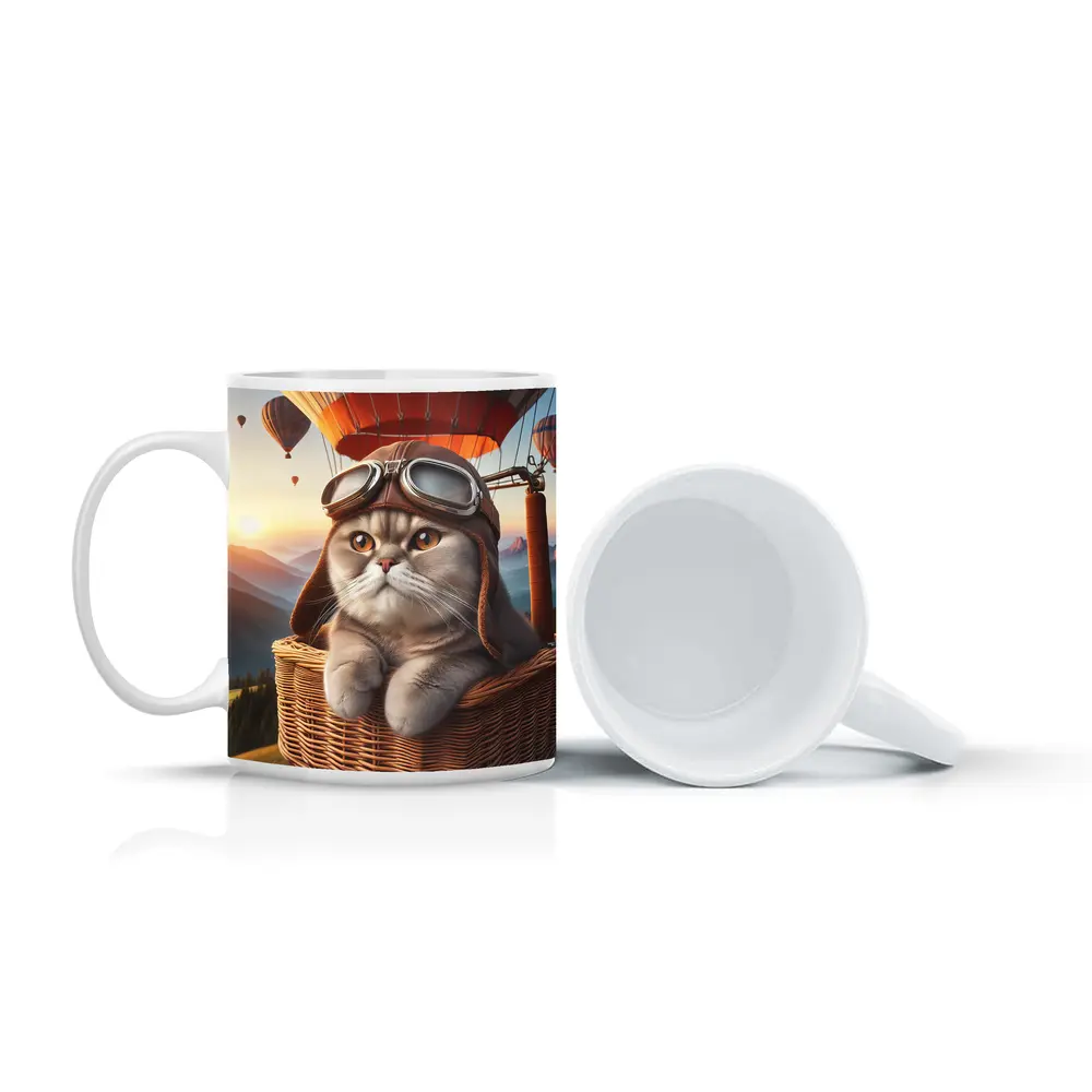 Scottish Fold Cat Aviator Hot Air Balloon – Mugs