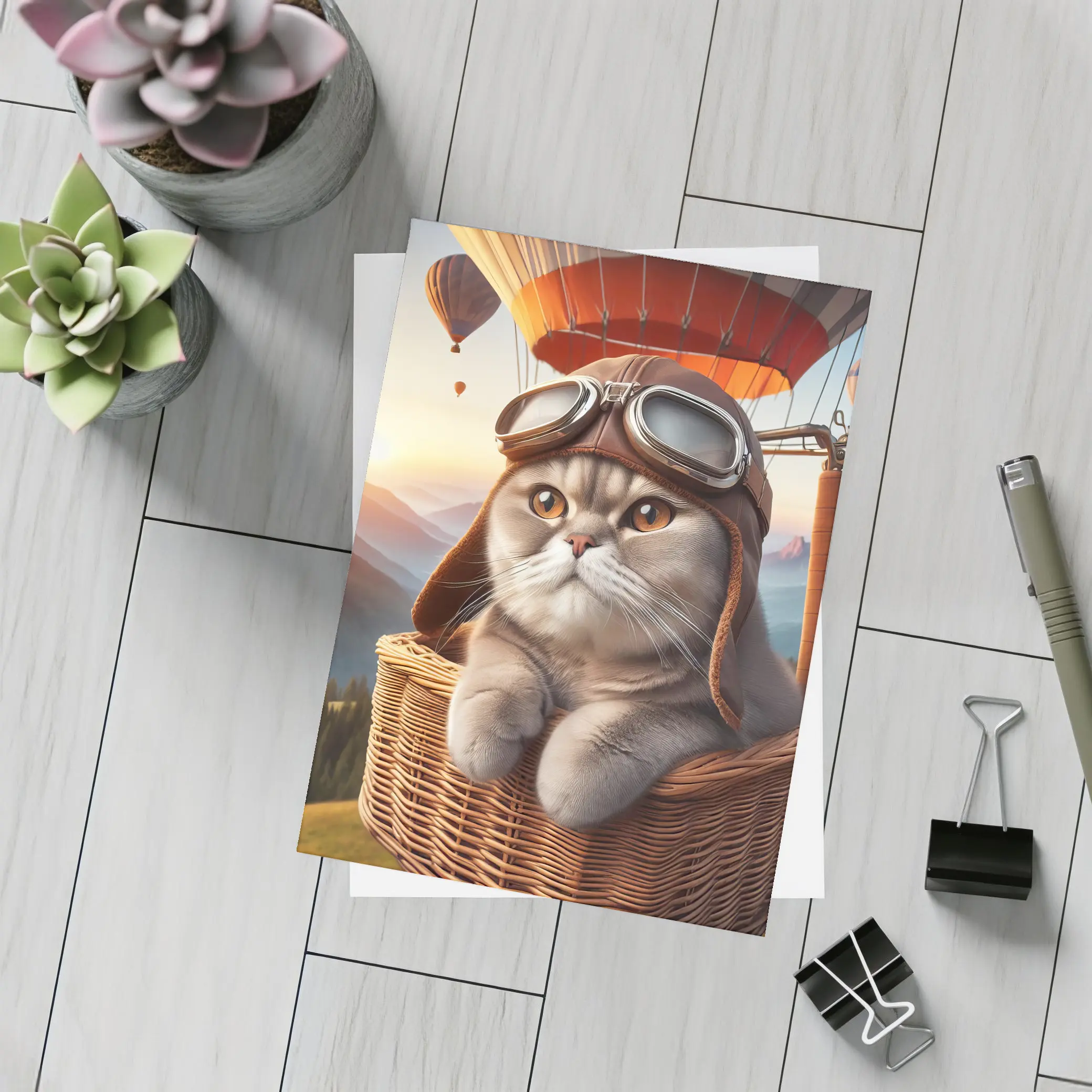 Scottish Fold Cat Aviator Hot Air Balloon – Postcards