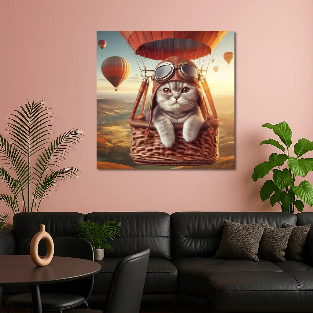 Scottish Fold Cat Pilot Hot Air Balloon – Wall Art