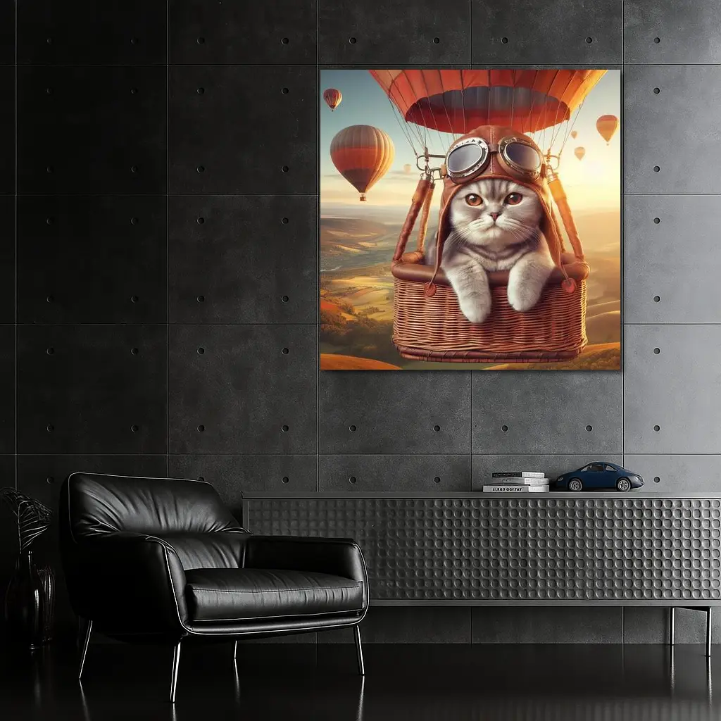 Scottish Fold Cat Pilot Hot Air Balloon – Wall Art