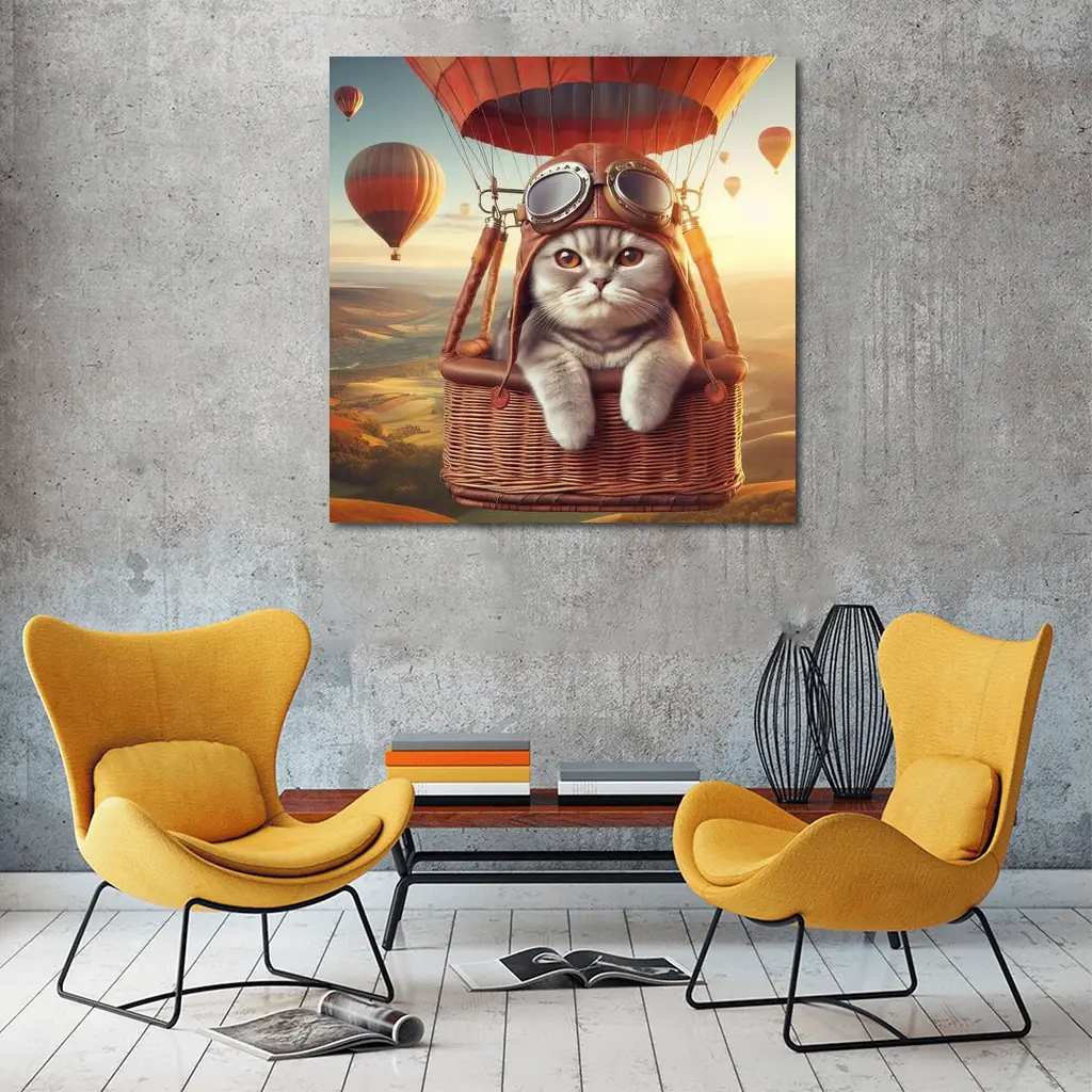Scottish Fold Cat Pilot Hot Air Balloon – Wall Art
