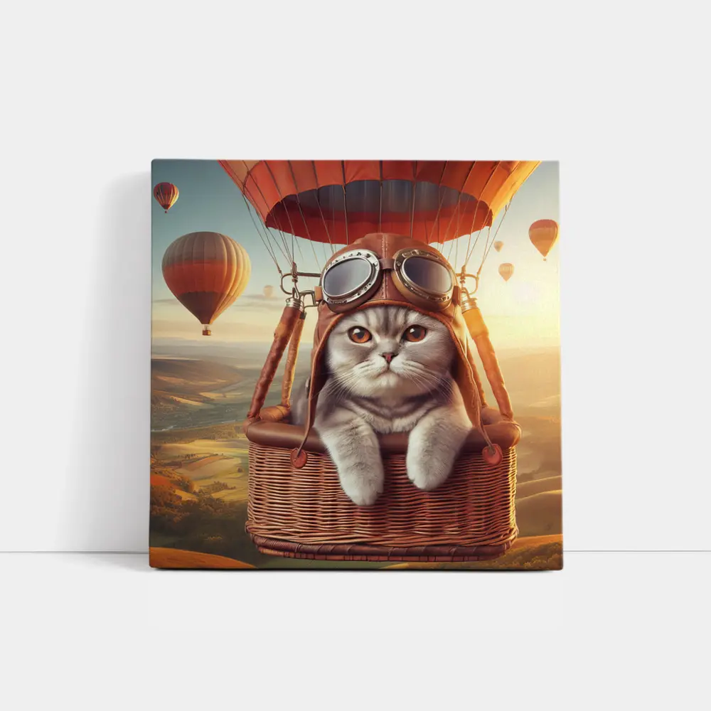 Scottish Fold Cat Pilot Hot Air Balloon – Wall Art