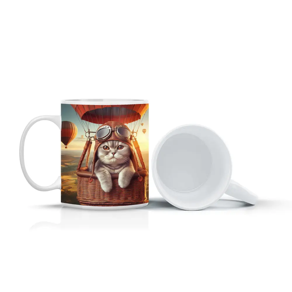 Scottish Fold Cat Pilot Hot Air Balloon – Mugs