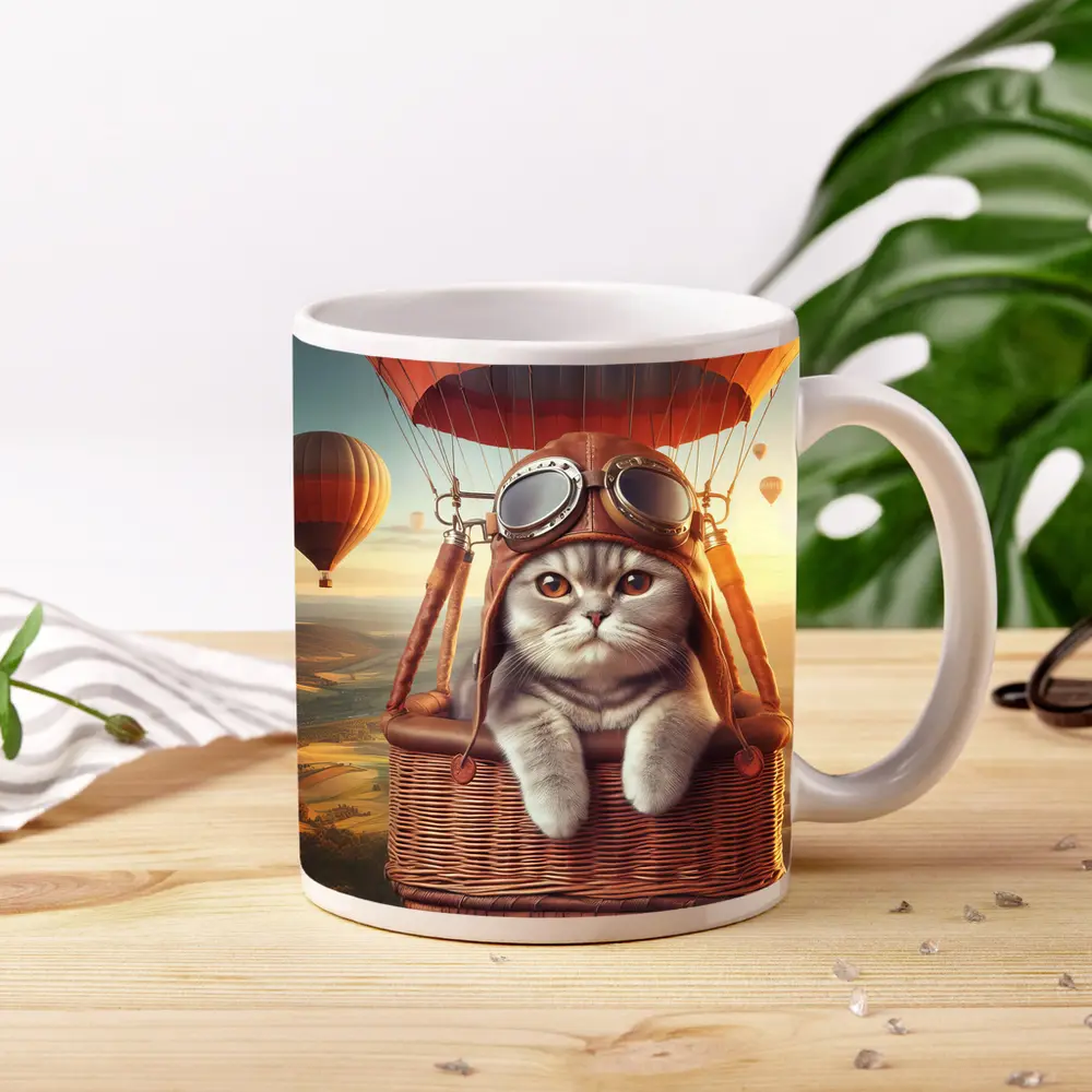 Scottish Fold Cat Pilot Hot Air Balloon – Mugs