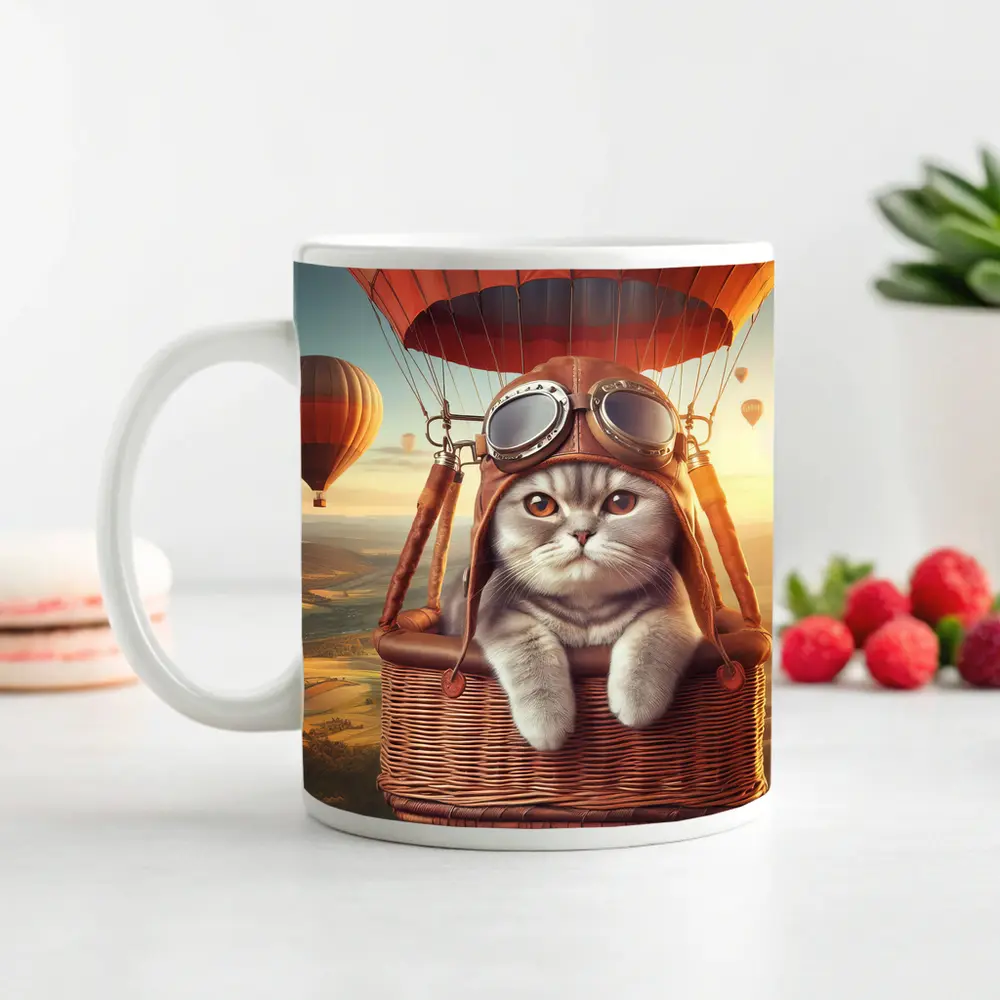 Scottish Fold Cat Pilot Hot Air Balloon – Mugs