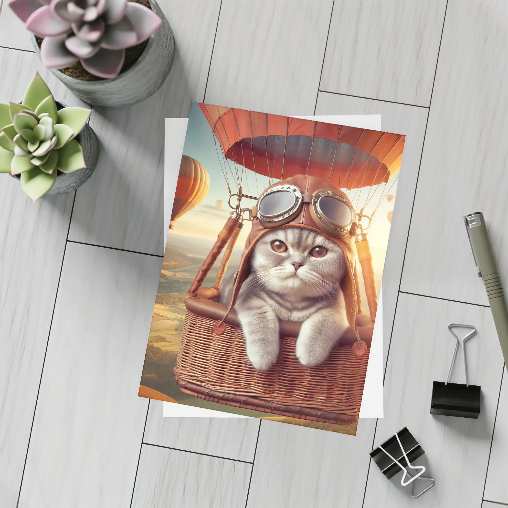 Scottish Fold Cat Pilot Hot Air Balloon – Postcards