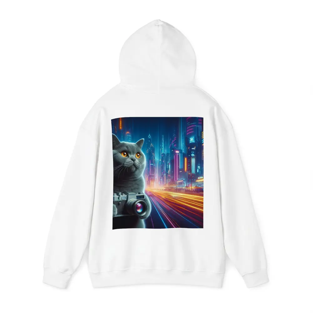 British Shorthair Cat Neon Cyberpunk City – Hoodies
