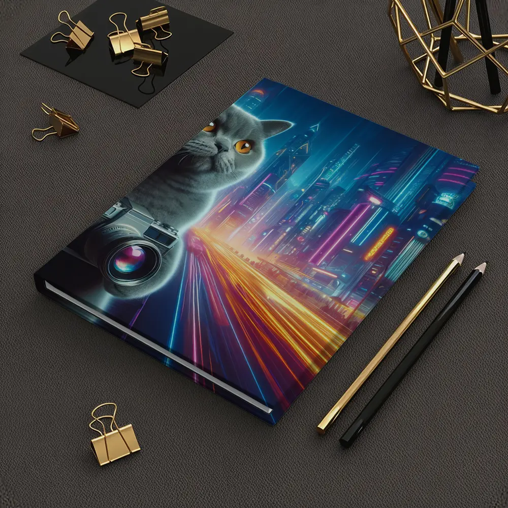 British Shorthair Cat Neon Cyberpunk City – Notebooks