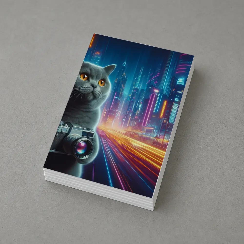 British Shorthair Cat Neon Cyberpunk City – Postcards