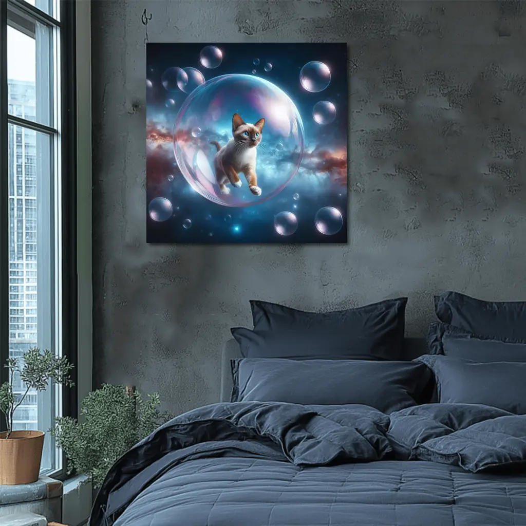 Siamese Cat Floating Bubble Space Fantasy – Wall Art