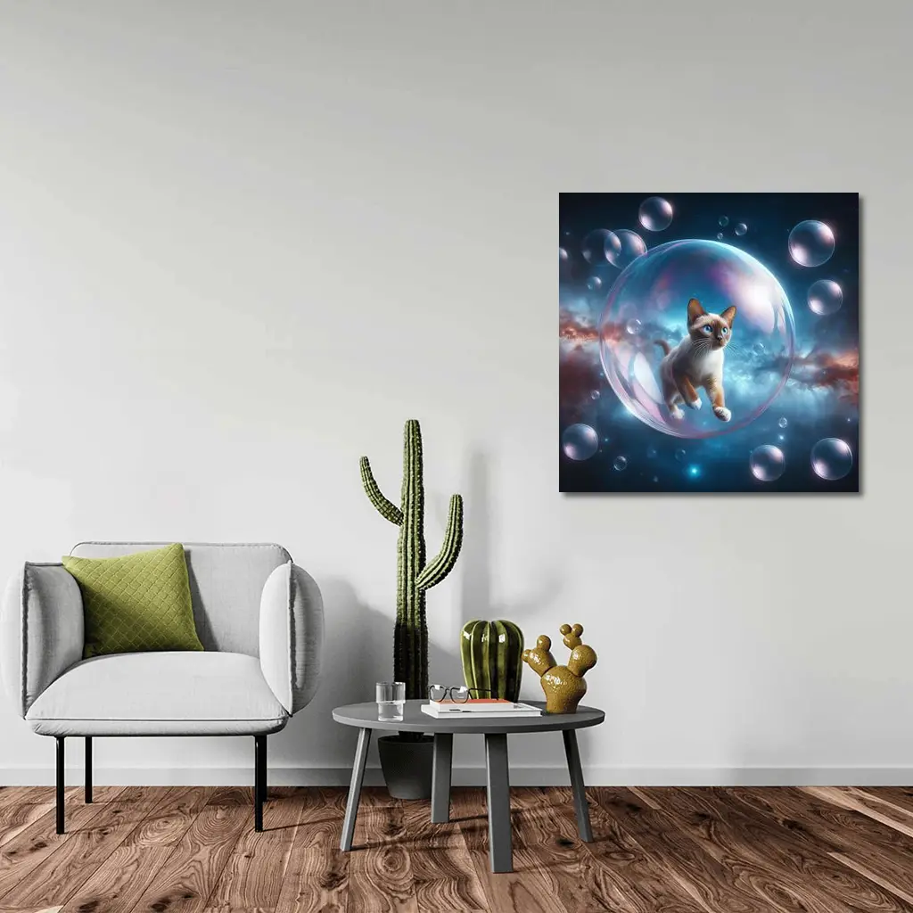 Siamese Cat Floating Bubble Space Fantasy – Wall Art