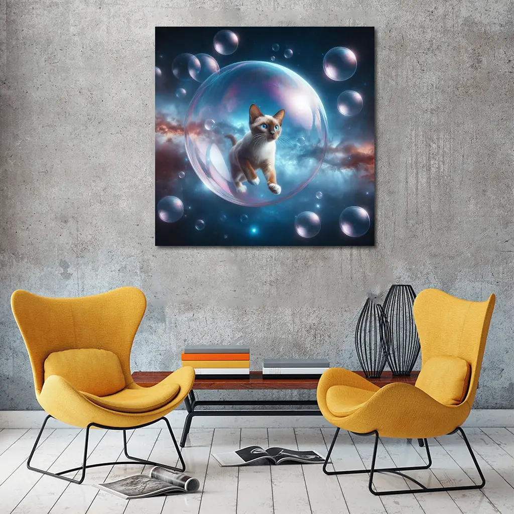 Siamese Cat Floating Bubble Space Fantasy – Wall Art