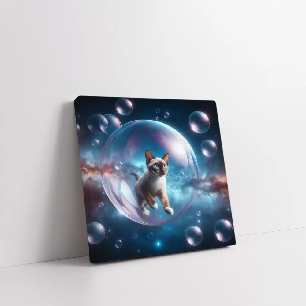 Siamese Cat Floating Bubble Space Fantasy – Wall Art