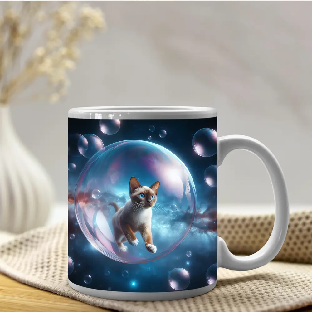 Siamese Cat Floating Bubble Space Fantasy – Mugs