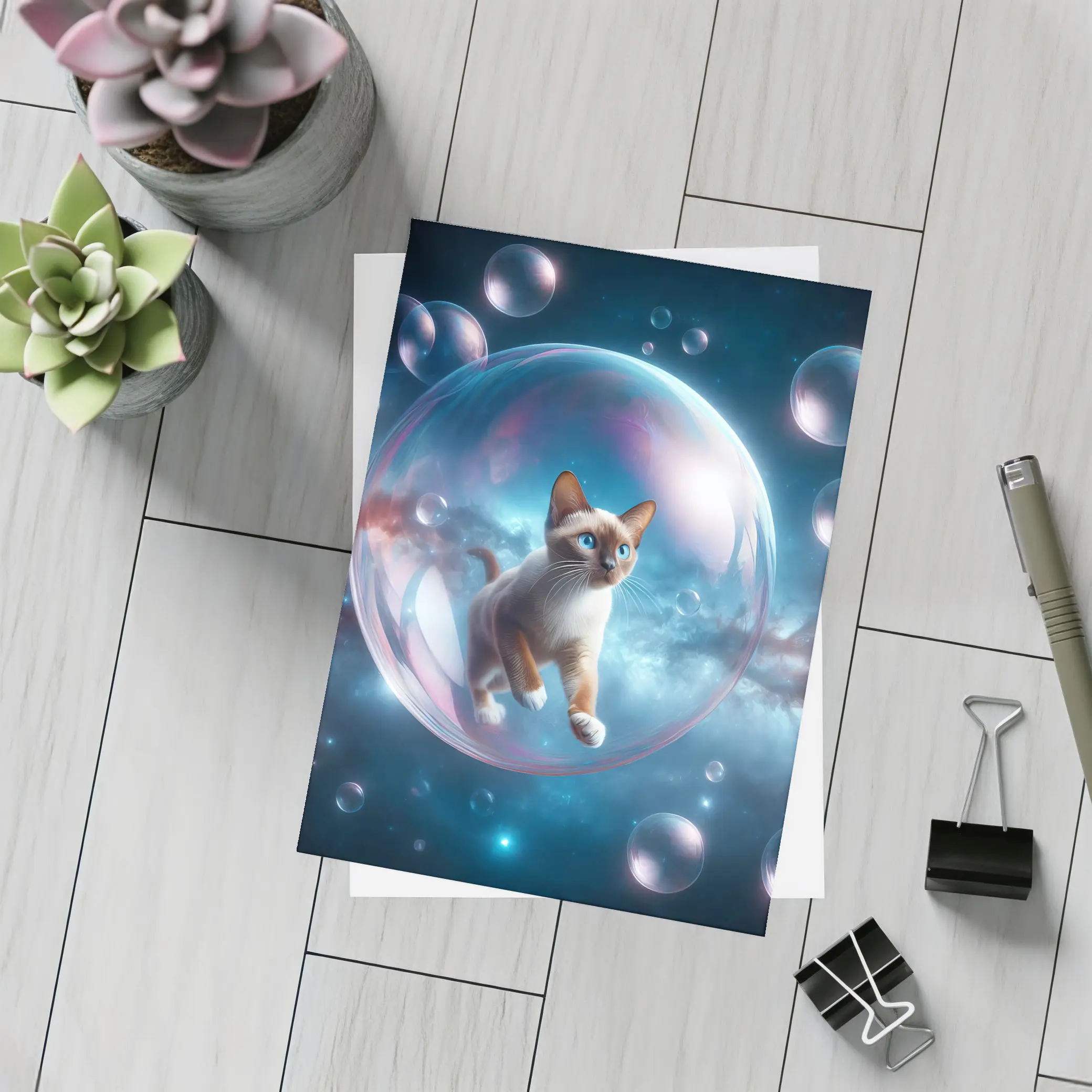 Siamese Cat Floating Bubble Space Fantasy – Postcards