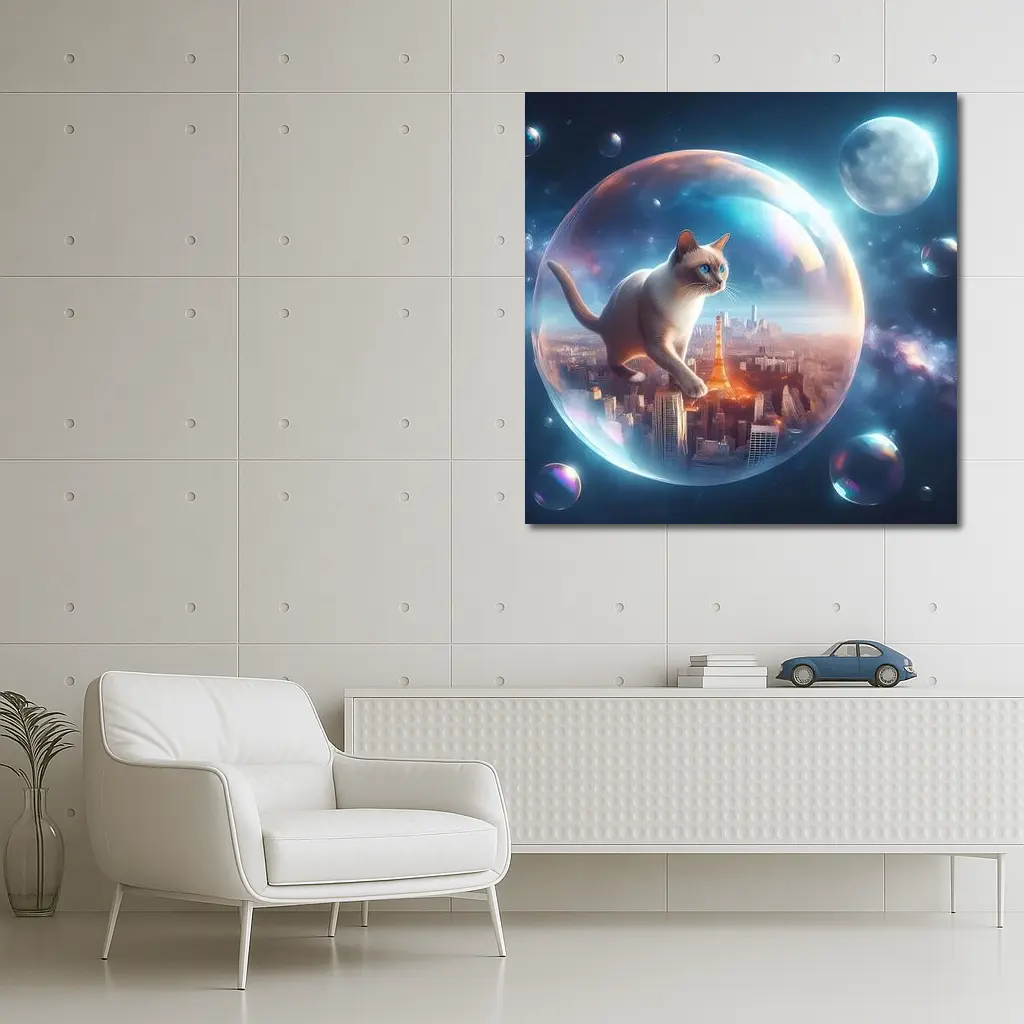 Siamese Cat Floating City Space Bubble – Wall Art