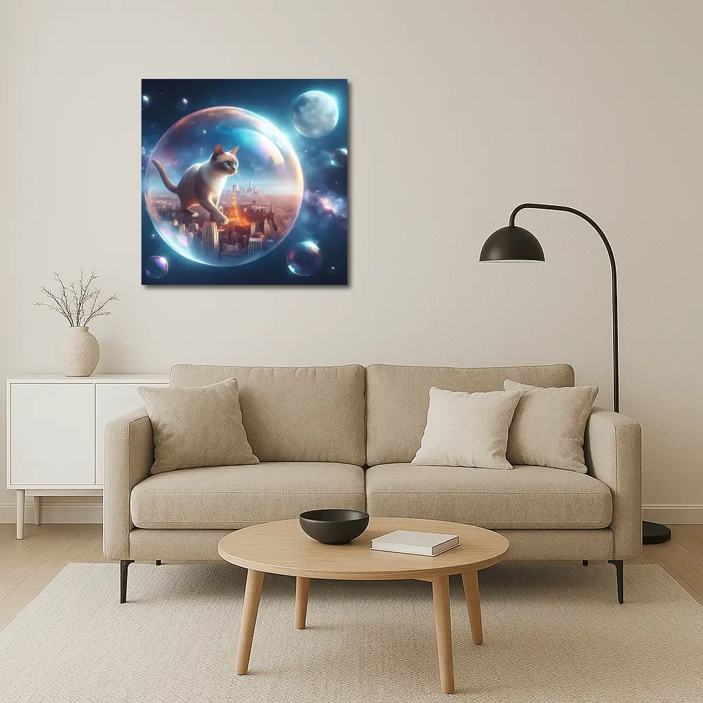 Siamese Cat Floating City Space Bubble – Wall Art