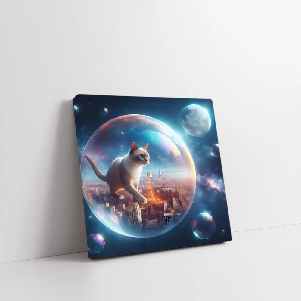 Siamese Cat Floating City Space Bubble – Wall Art