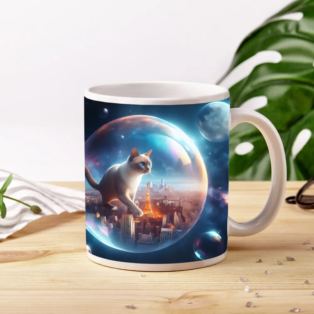 Siamese Cat Floating City Space Bubble – Mugs