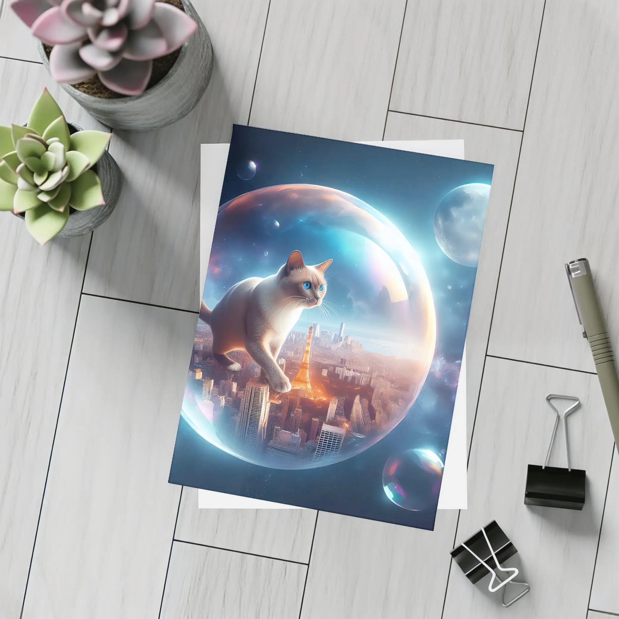 Siamese Cat Floating City Space Bubble – Postcards