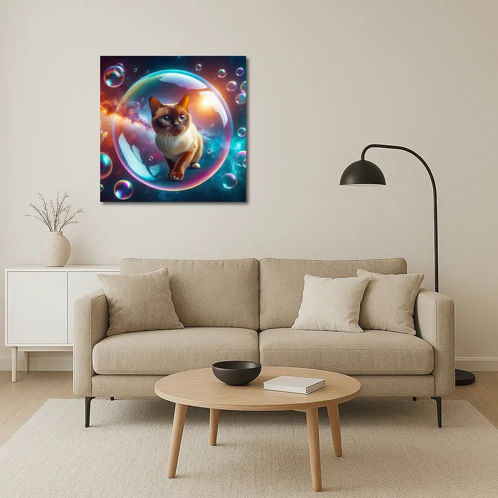 Burmese Cat Inside Iridescent Bubble Space – Wall Art