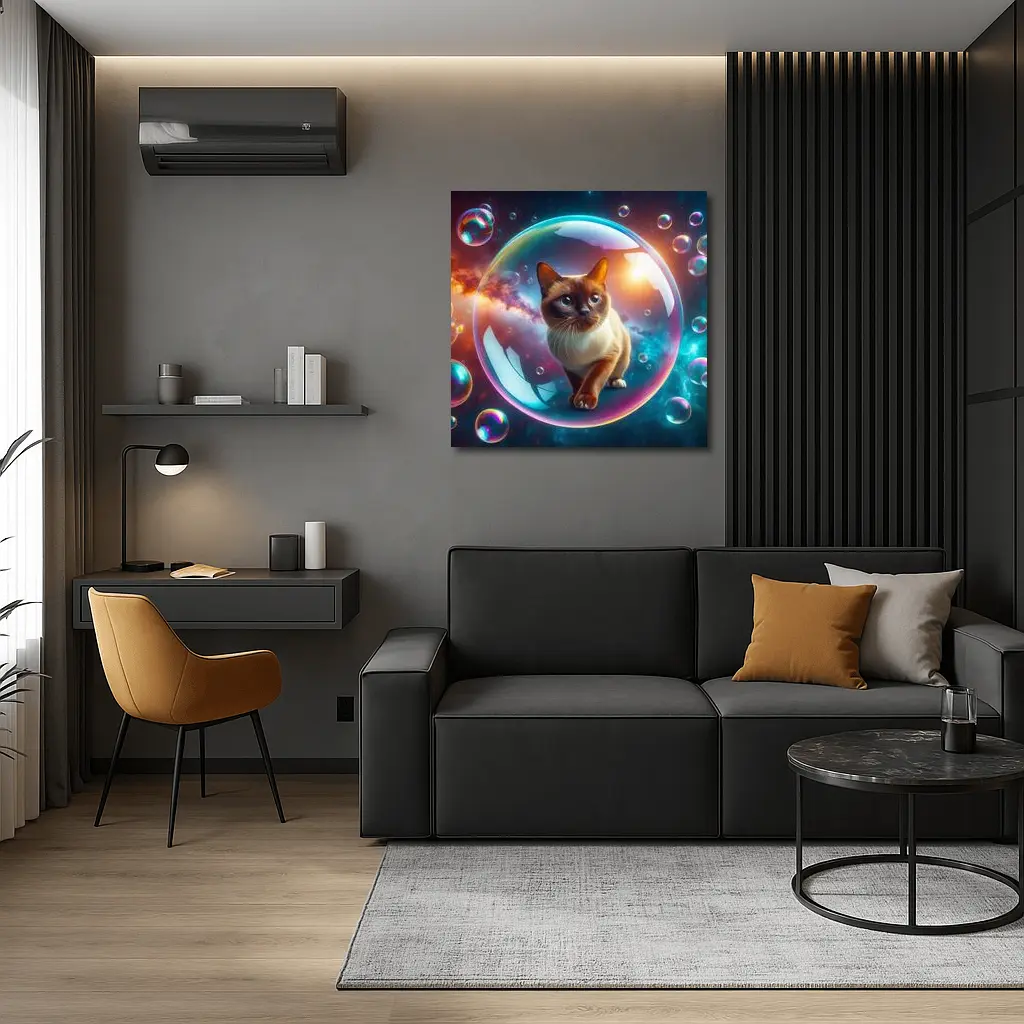 Burmese Cat Inside Iridescent Bubble Space – Wall Art