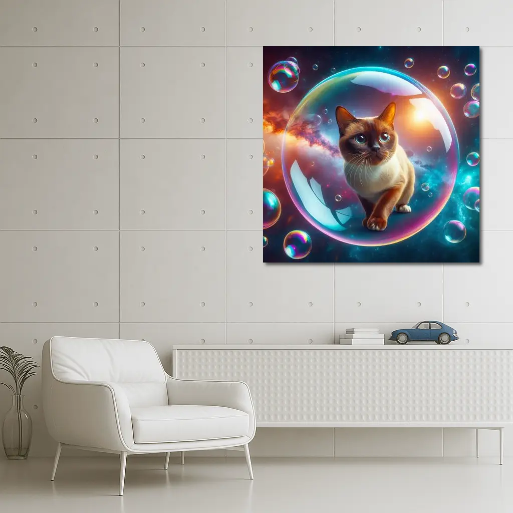 Burmese Cat Inside Iridescent Bubble Space – Wall Art