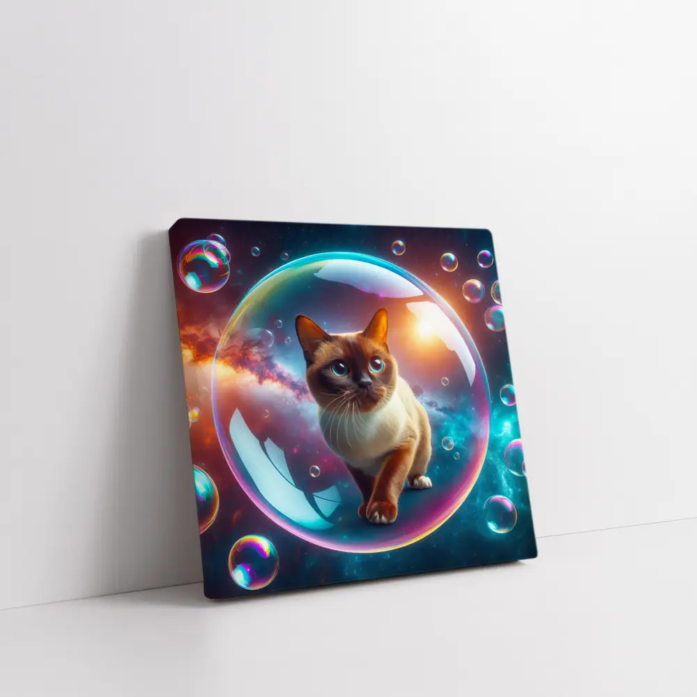 Burmese Cat Inside Iridescent Bubble Space – Wall Art