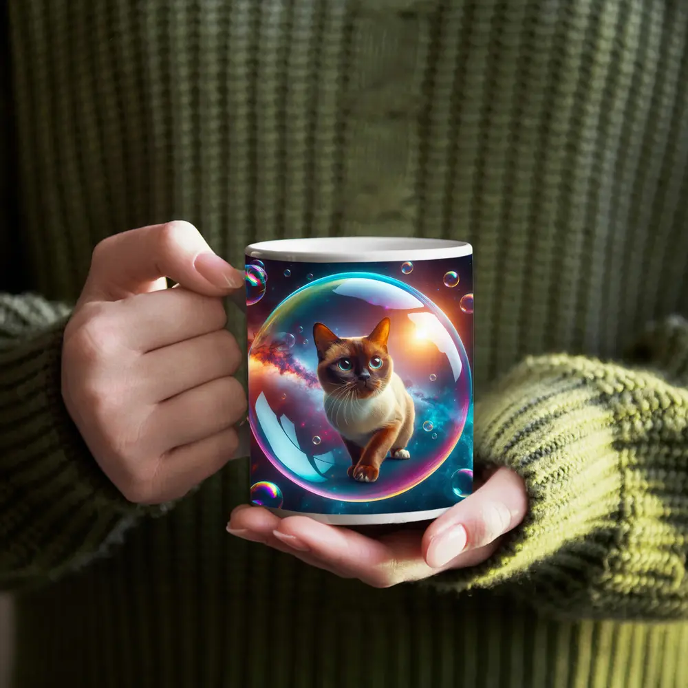 Burmese Cat Inside Iridescent Bubble Space – Mugs