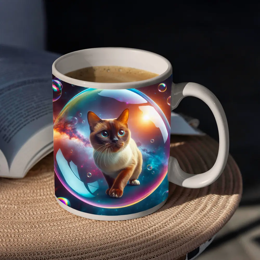 Burmese Cat Inside Iridescent Bubble Space – Mugs