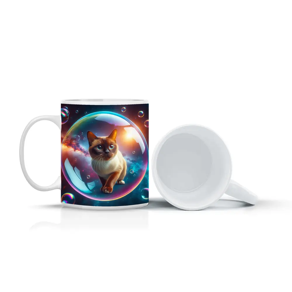 Burmese Cat Inside Iridescent Bubble Space – Mugs