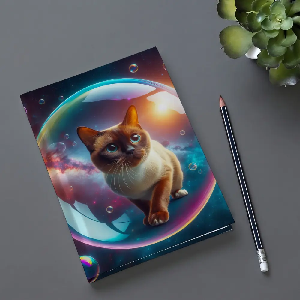 Burmese Cat Inside Iridescent Bubble Space – Notebooks