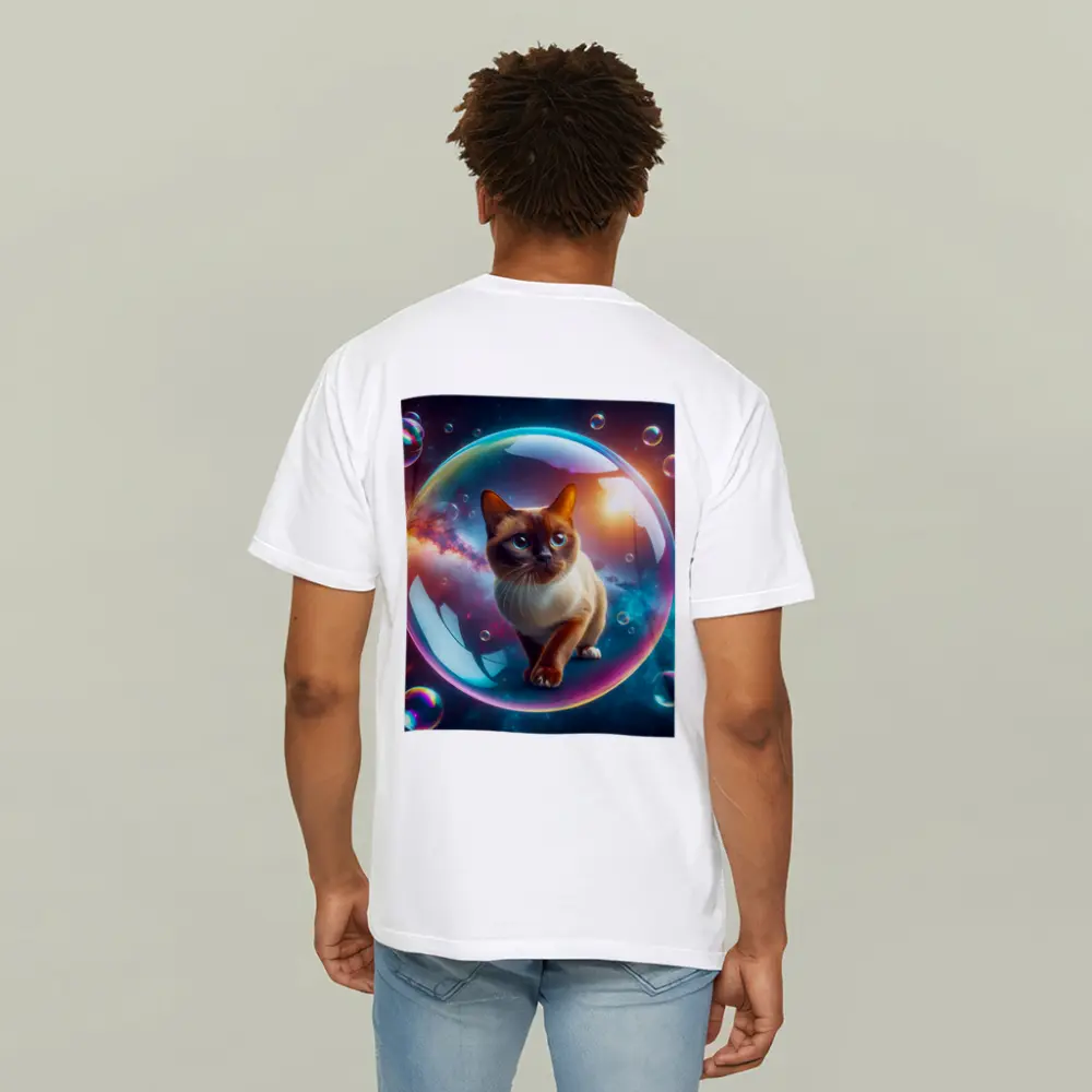 Burmese Cat Inside Iridescent Bubble Space – T-Shirts