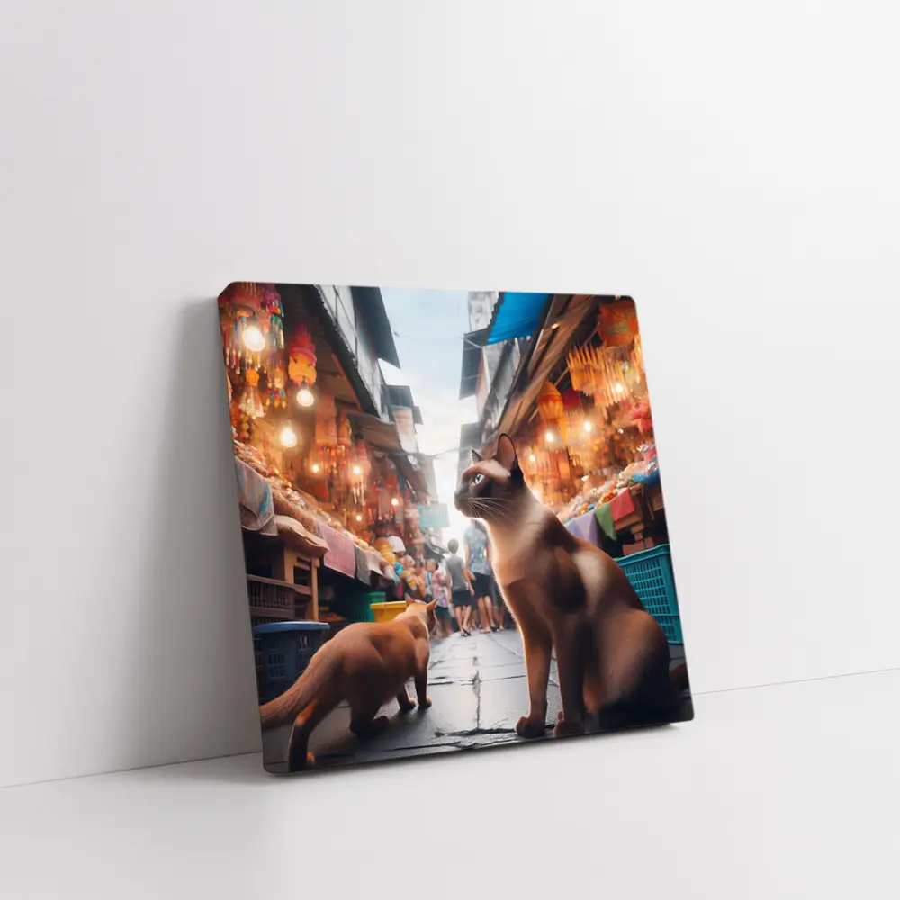 Siamese Cats at Colorful Asian Street Market – Wall Art