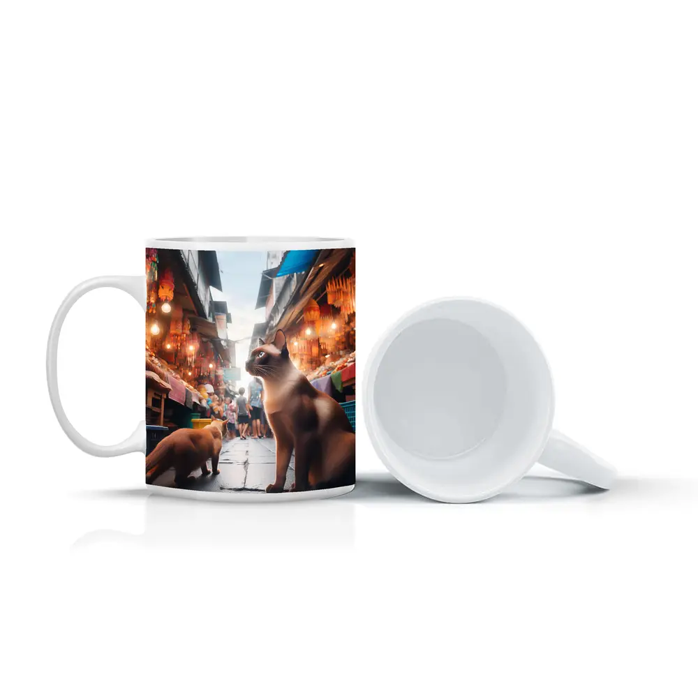 Siamese Cats at Colorful Asian Street Market – Mugs