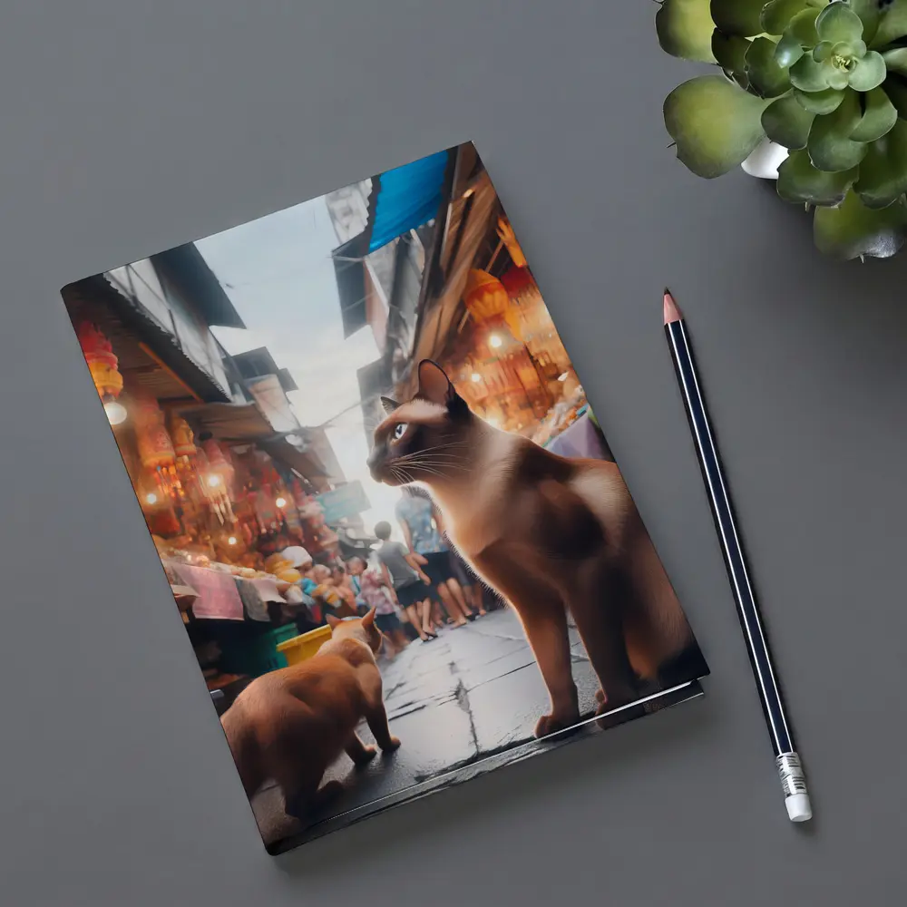 Siamese Cats at Colorful Asian Street Market – Notebooks