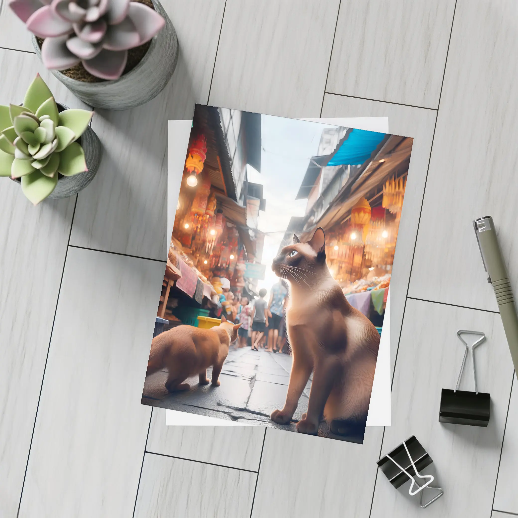 Siamese Cats at Colorful Asian Street Market – Postcards