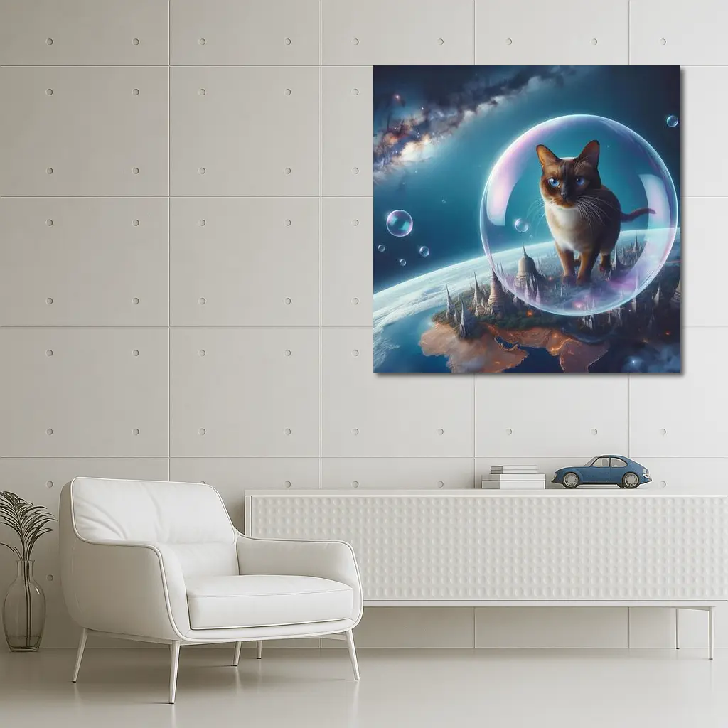 Burmese Cat Floating Space Fantasy Cityscape – Wall Art