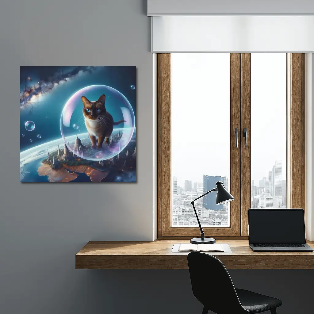 Burmese Cat Floating Space Fantasy Cityscape – Wall Art