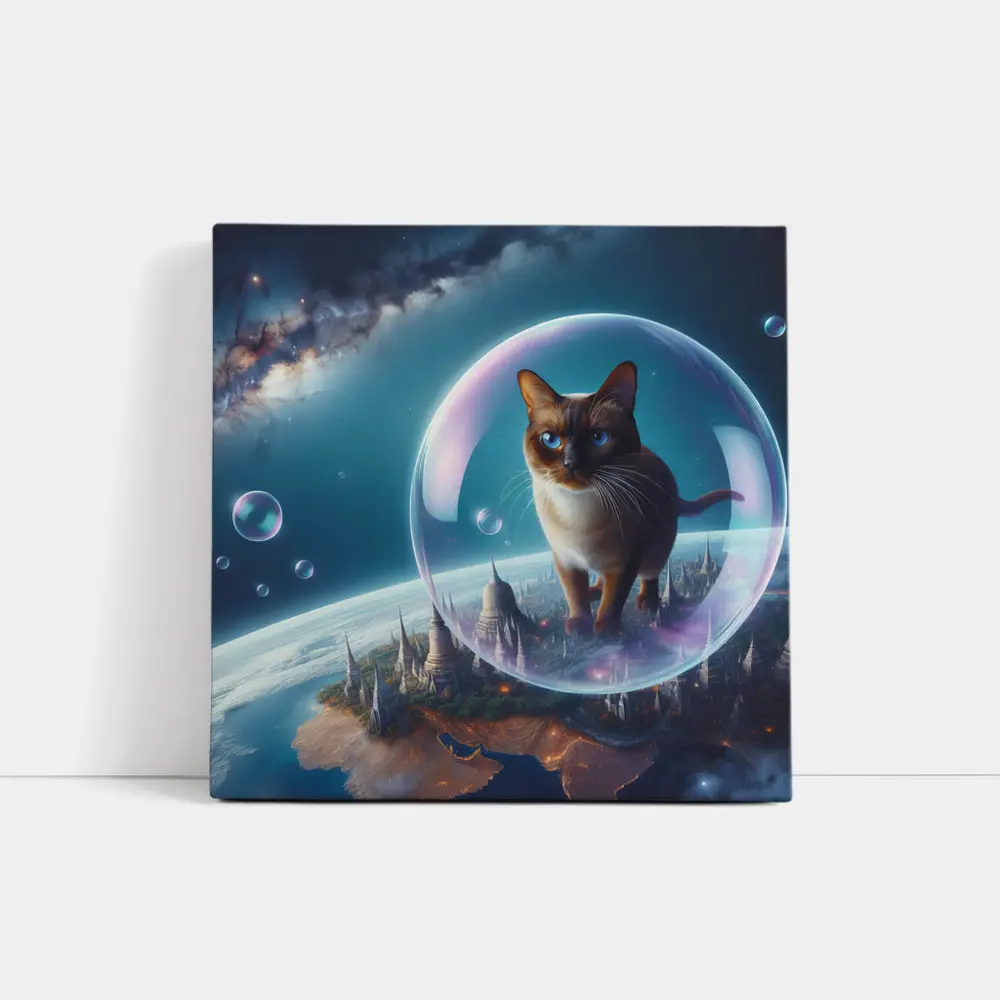 Burmese Cat Floating Space Fantasy Cityscape – Wall Art