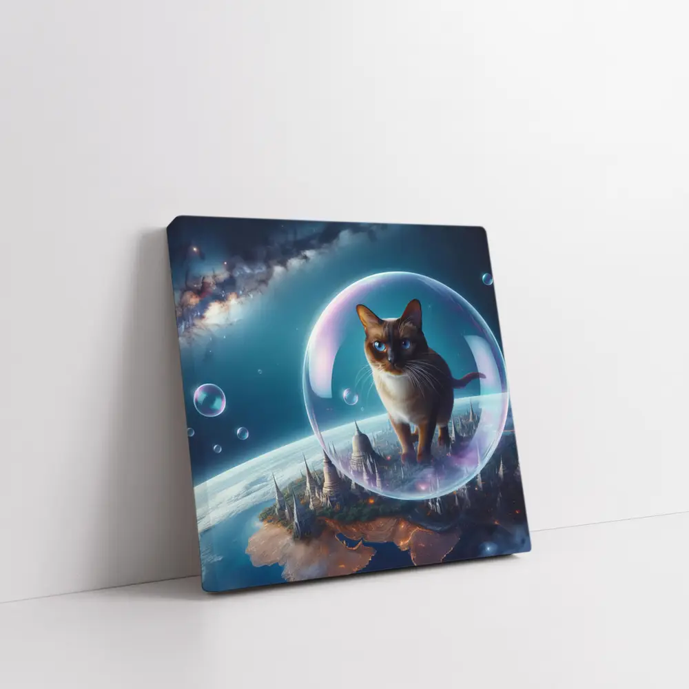 Burmese Cat Floating Space Fantasy Cityscape – Wall Art